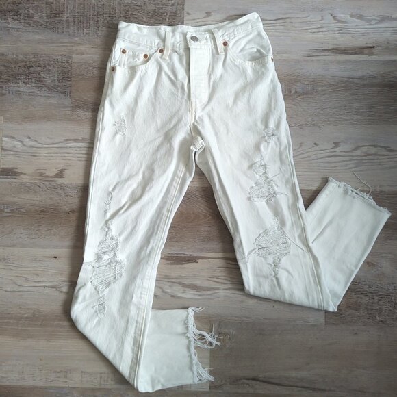 Levi's 501 Distressed High Rise Straight Leg Jeans - Picture 4 of 6